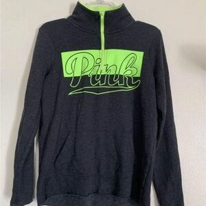 PINK Quarter Zip Neon Green Pullover Sz XS - Like New!